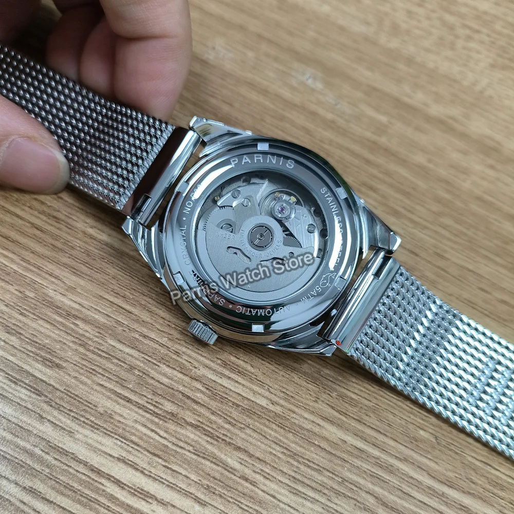 Parnis 40mm Men\'s Watch NH35 Automatic Black Gray Gradient Color Dial Sapphire Crystal Stainless Steel Case