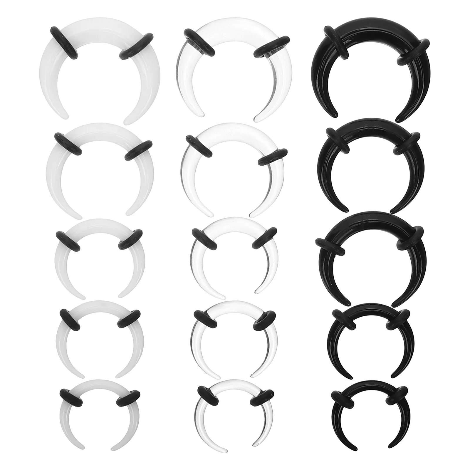 15 Pcs Acrylic Ear Expander Nose Rings Black White Transparent 1.6mm 2mm 2.5mm 3mm 4mm Skin Friendly Septum Jewelry