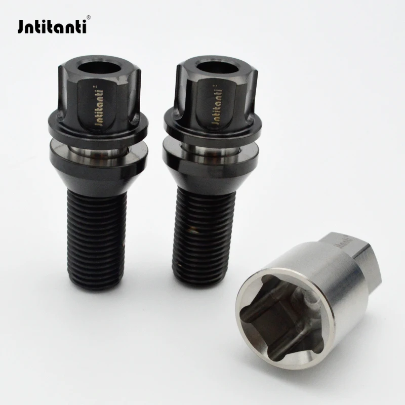 Jntitanti Anti-Theft Hollow Head Floating Cone Seat Gr.5 Titanium Wheel Bolt M14x1.25 for BMW Mini Supra Wheel withTitanium Key