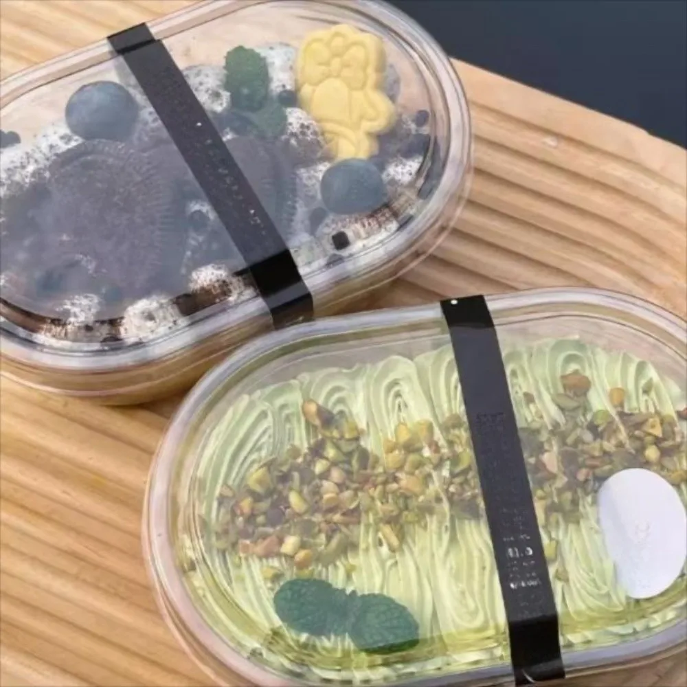 

50pcs Clear Dessert Container with Lid Oval Cake Container Cake Packing Box Portable 500/280ML Mousse Dessert Cups with Cover