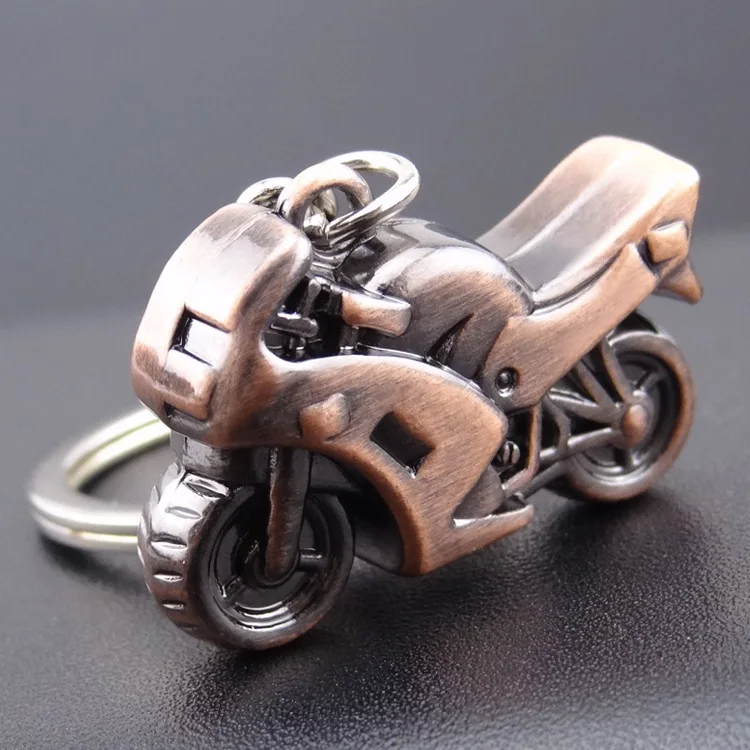 Creative Personalized Simulation Heavy Motorcycle Metal Keychain Colorful Bicycle Backpack Keychain Retro Tiny Anti-Loss Pendant