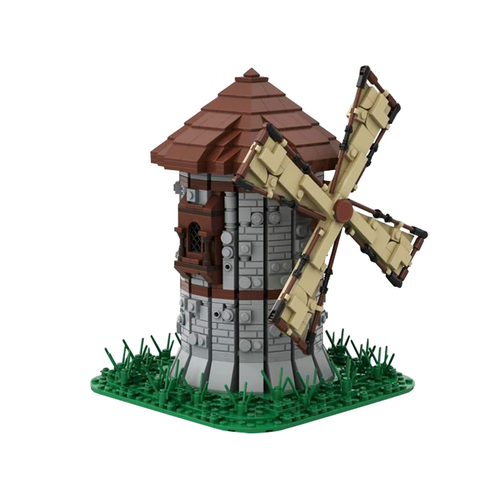 Gobricks MOC Medieval Windmill Bricks Town Windmill City Retro House Street View Building Blocks Set Toys For Kids Gifts