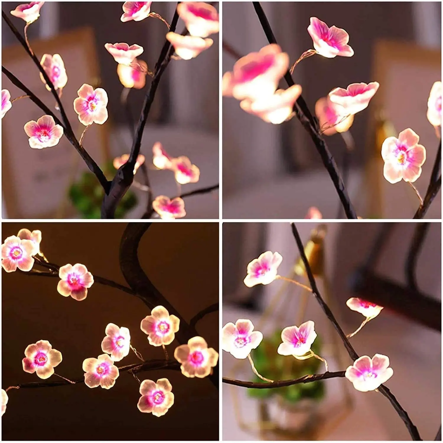 Decoration USB/Battery Powered  Switch Warm White Artificial Bonsai Cherry Blossom Desktop Tree LED Lamp Light