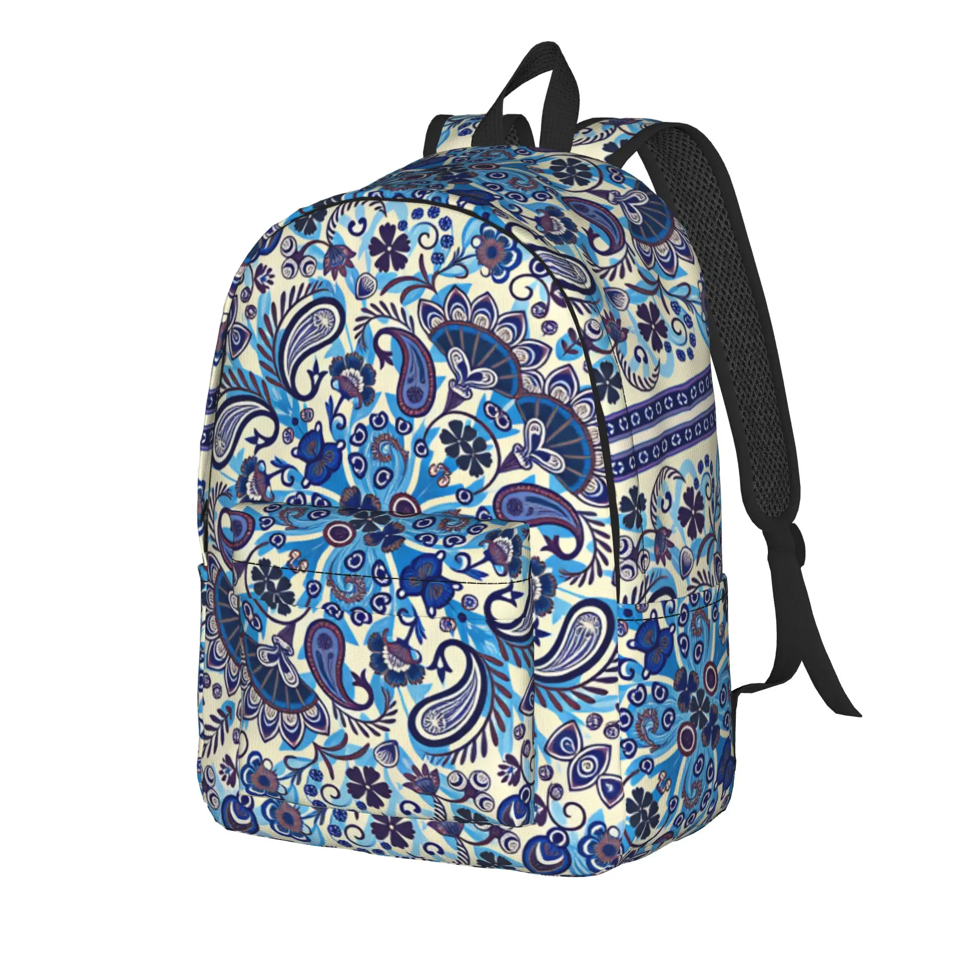 Blue Paisley Pattern Backpack Unisex  Big Backpacks Polyester Style High School Bags Outdoor Colorful Rucksack