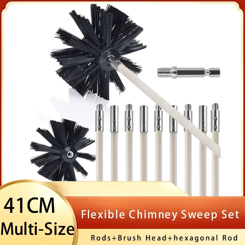 1-37 Pcs Flexible Chimney Sweep Set 12-50 Feet for Flue Sweeping Brush & Rod Kit Soot Cleaning Rods Nylon Brush Cleaning Tool