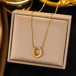 Titanium Steel U-Shaped Horseshoe Pendant Chokers For Women Simple Chain Ladies Necklace Fashion Exquisite Jewelry