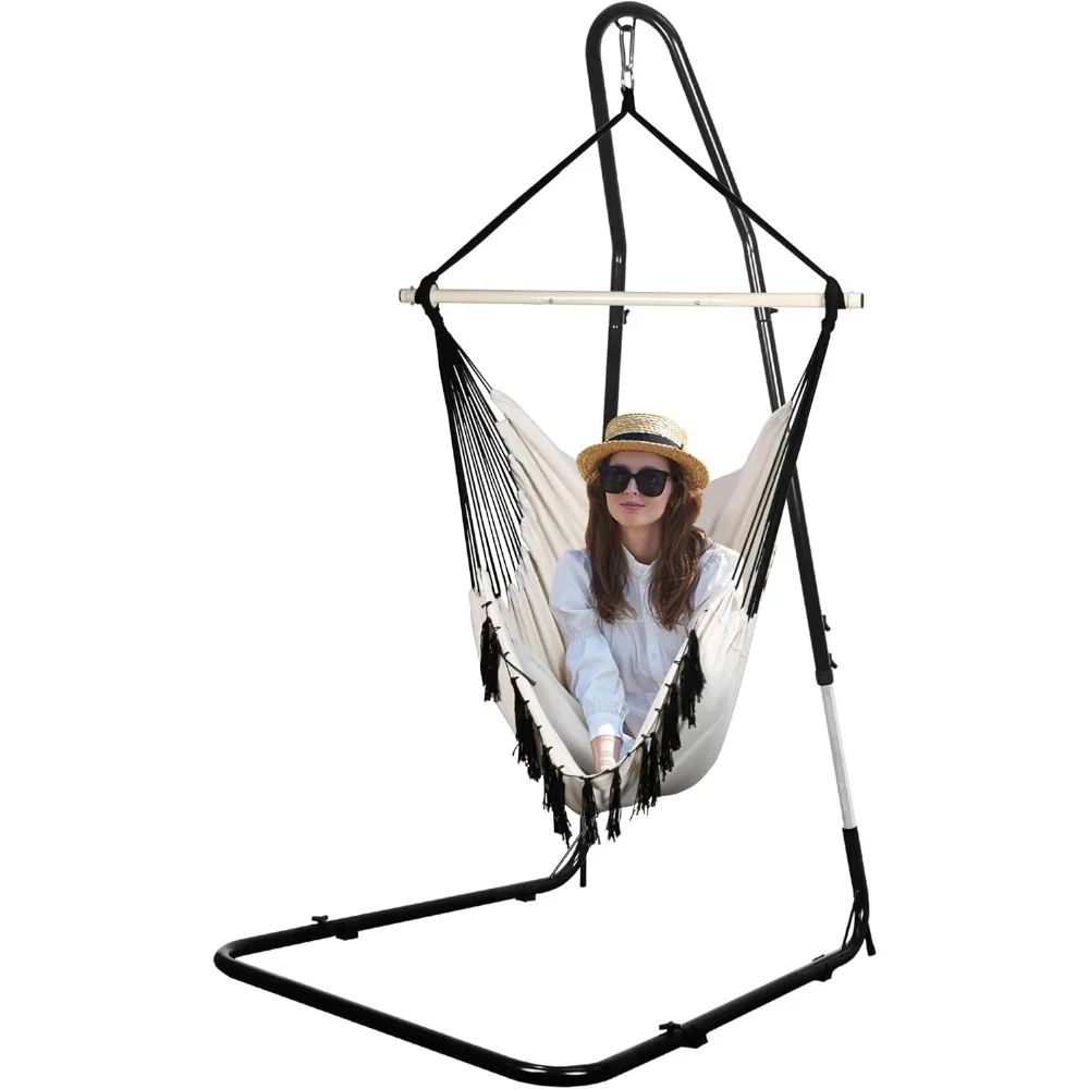 

Hammock Chair with Stand, Swing Chair Macrame Boho with Large Adjustable Stand, 330 Lb Capacity, Hanging Chair Heavy Duty Stand