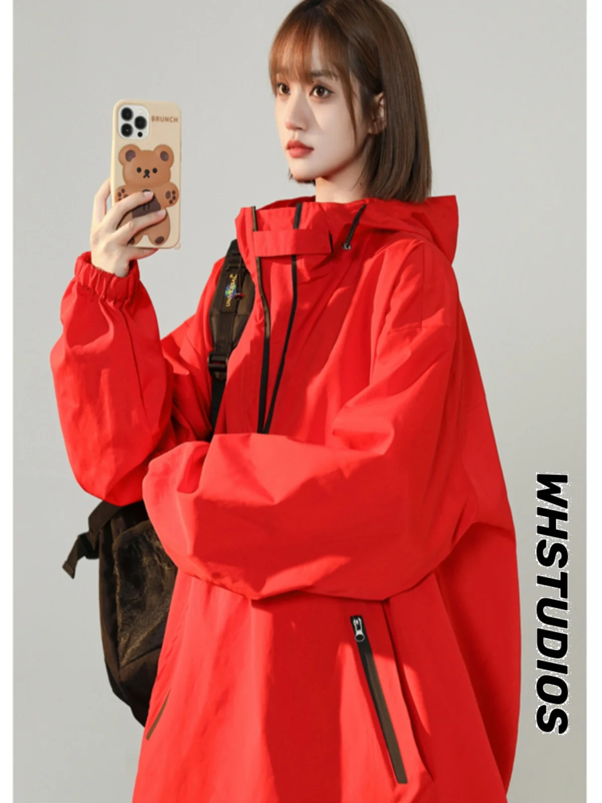 

Red Men's Spring Autumn Jaet 2024 New Trendy High Street Cool Workwear Jaet Zipper Closure Long Sve Loose Fit Youth Fa...