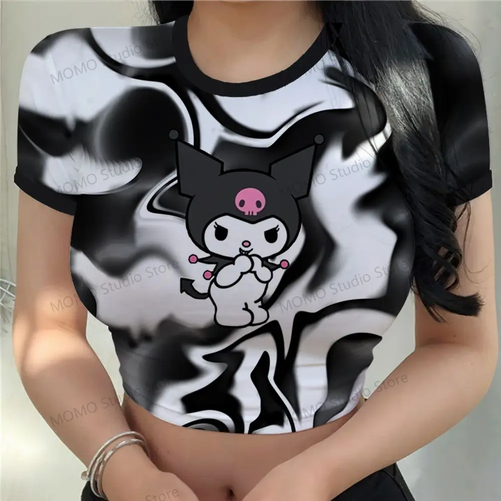 

Cheap Clothes Kuromi Top Women 2024 Streetwear XS-3XL Anime Women's Crop Top T-shirt Tops Short Sleeve Fashion Hot Sale Lovely