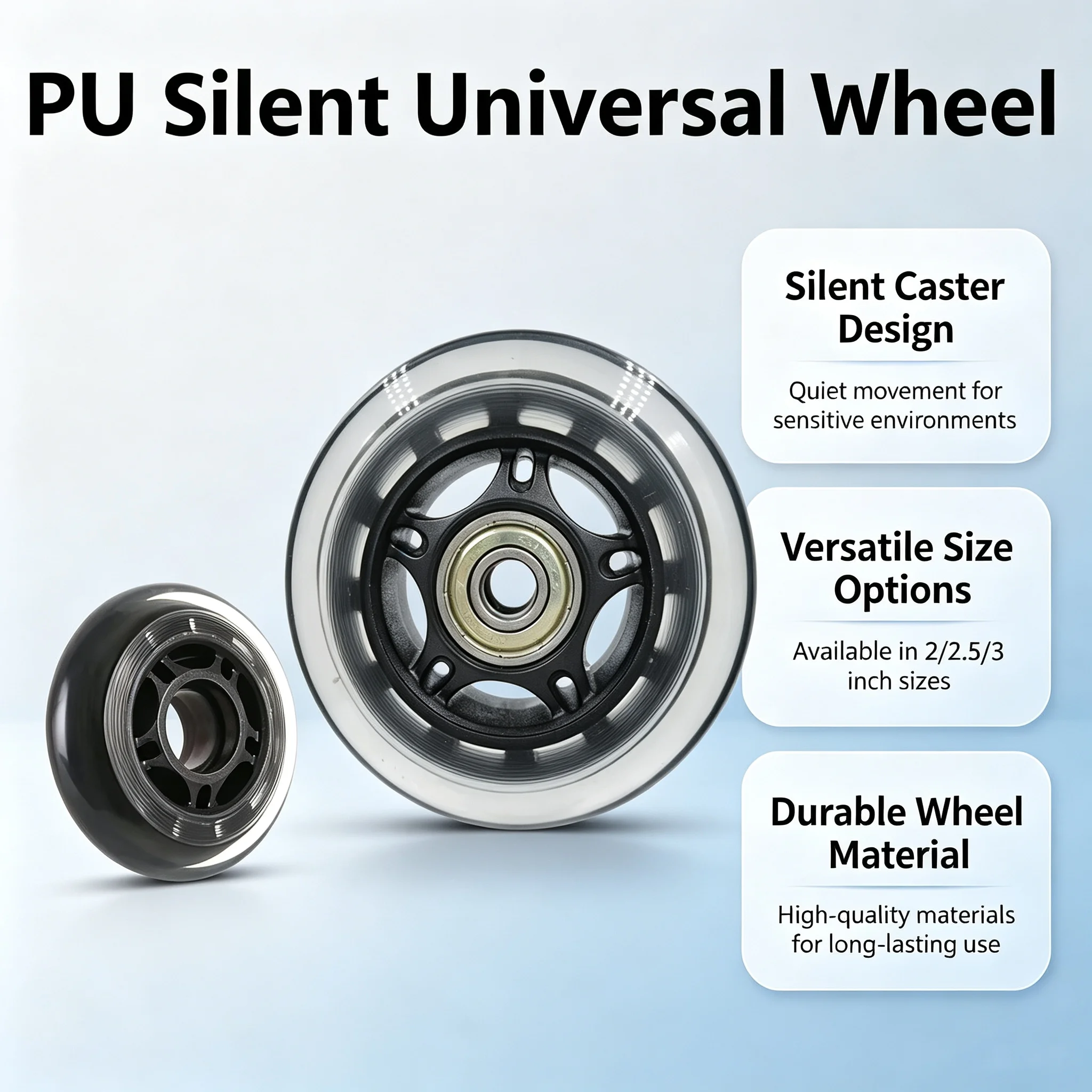 4 Packs Silent Caster Wheels Single Wheel Diameter 50/65/75mm Skateboard Baby Training Wheels 2/2.5/3 Inch Size