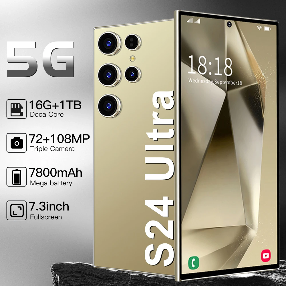 

Original S24Ultra Smartphone 5G Android 7.3" HD Full Screen 6800mAh Snapdragon 8 gen3 Camera 108MP Mobile Phone Unlocked celular