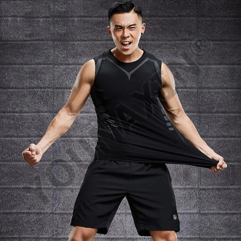 Men Compression Tight Tank Base Layer Running Short Sleeve Cycling T Shirt Vest Training Jogging Fitness Sport Clothing Bike Top