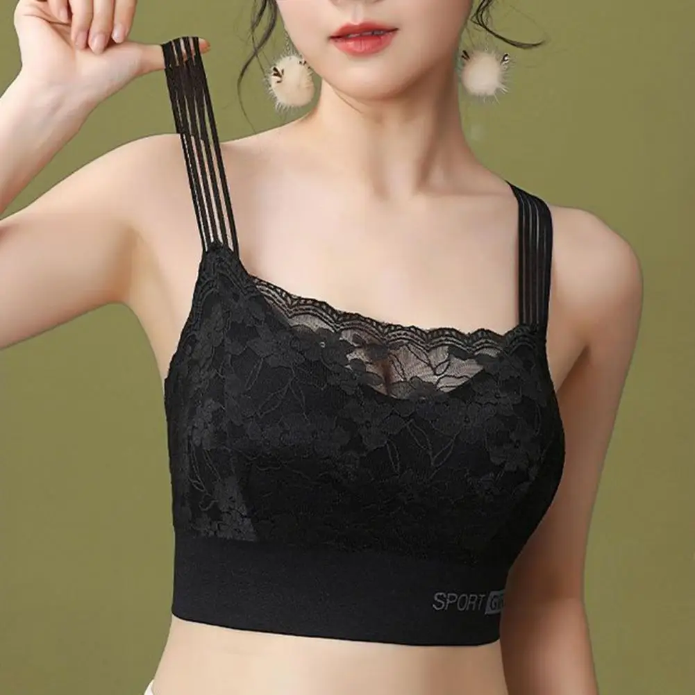 Sports Bra Breathable Vest Bra Bandeau Side Collection  Trendy Seamless Lace Splicing Women Vest Tube Top