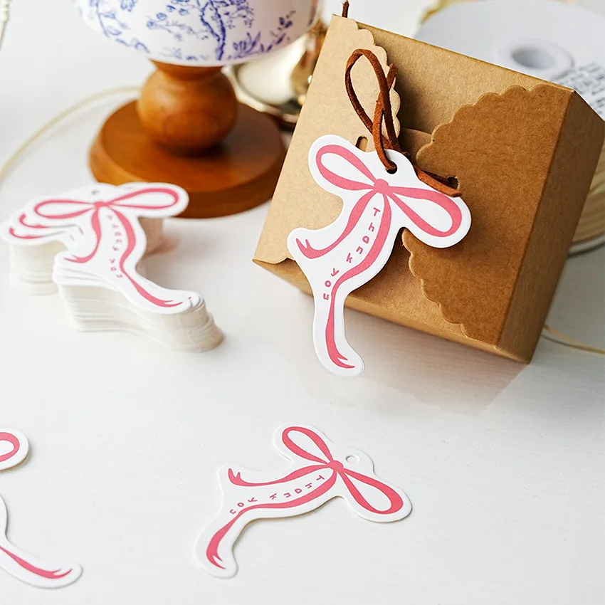 50pcs/set Thank You Gift Tags Pink Bowknot Decorative Tag for Baby Bridal Wedding Shower, Anniversary Celebration Baby Shower