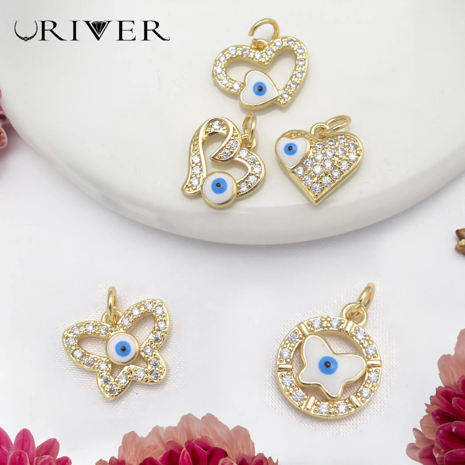 

LJRIVER 6 Pcs Charms for Earring Making Supplies Blue Eyes Necklace Pendant Women Handmade DIY Accessories Butterfly Heart Part