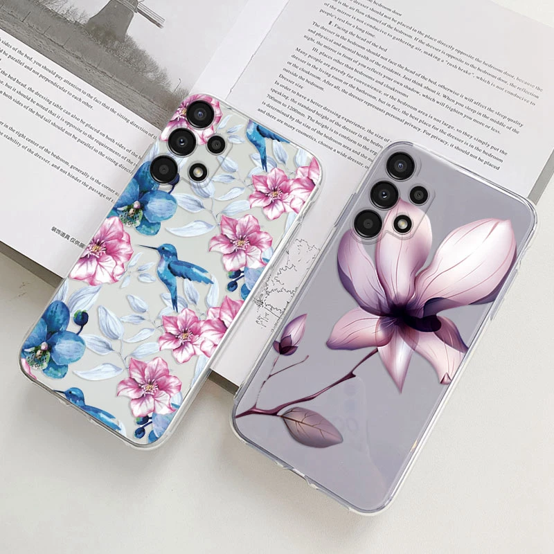 Phone Case For Samsung A13 A16 A17 Floral Silicon Cover For Samsung Galaxy A13 5G Fundas Coque Transparent Soft Capas Flower TPU