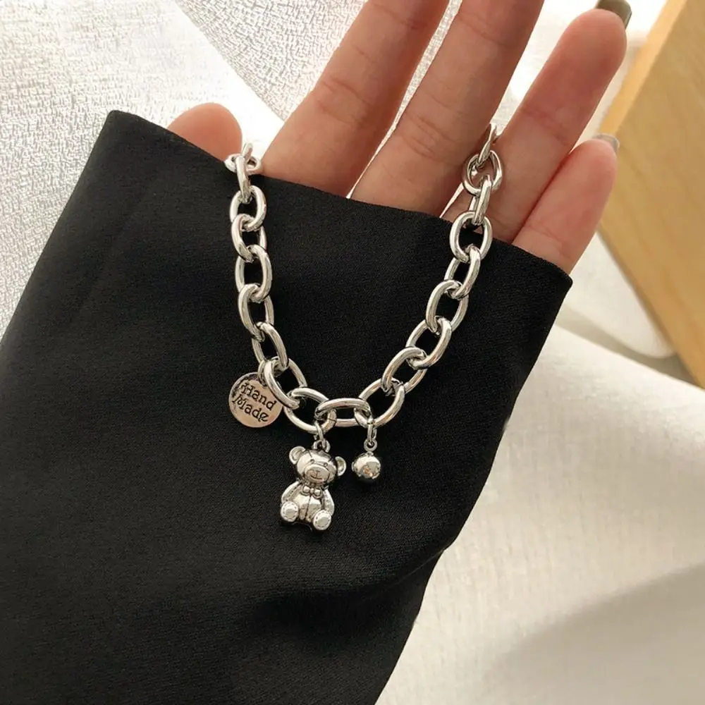 Silver Color Metal Bear Pendant Bracelet Women Charms Retro Temperament Hand Chain Hip-hop Jewelry Female Girls Birthday Gift