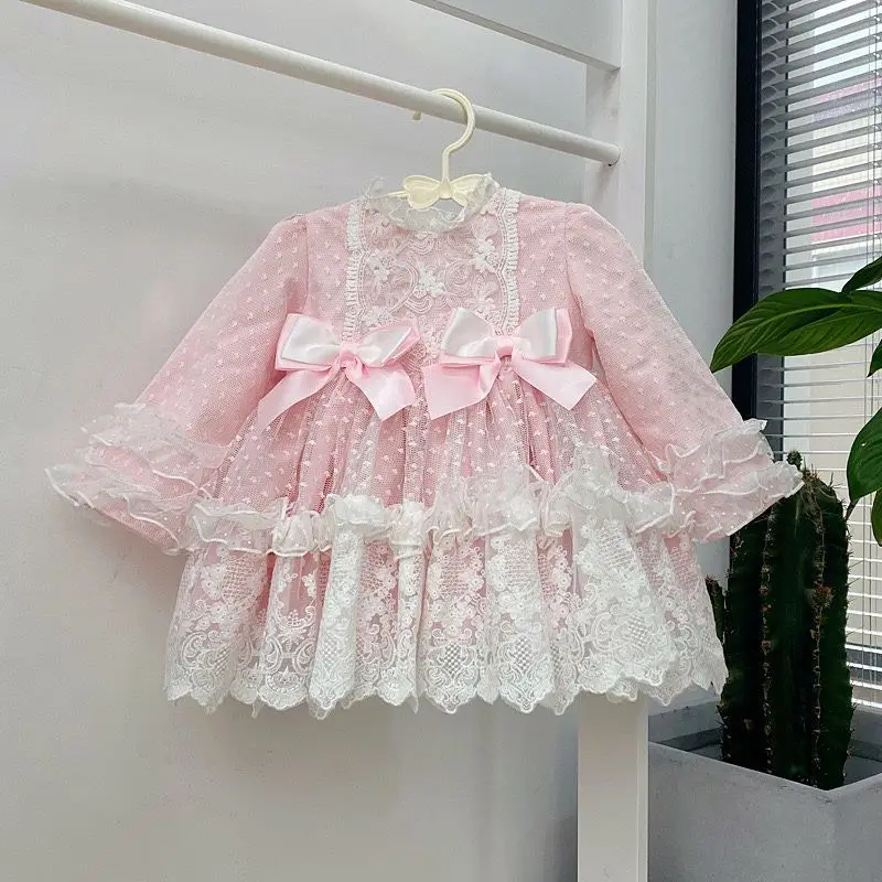 2023 Baby Clothing Spanish Princess Ball Gowns Lace Bow Stitching Boutique Birthday Party Lolita Dresses For Girls