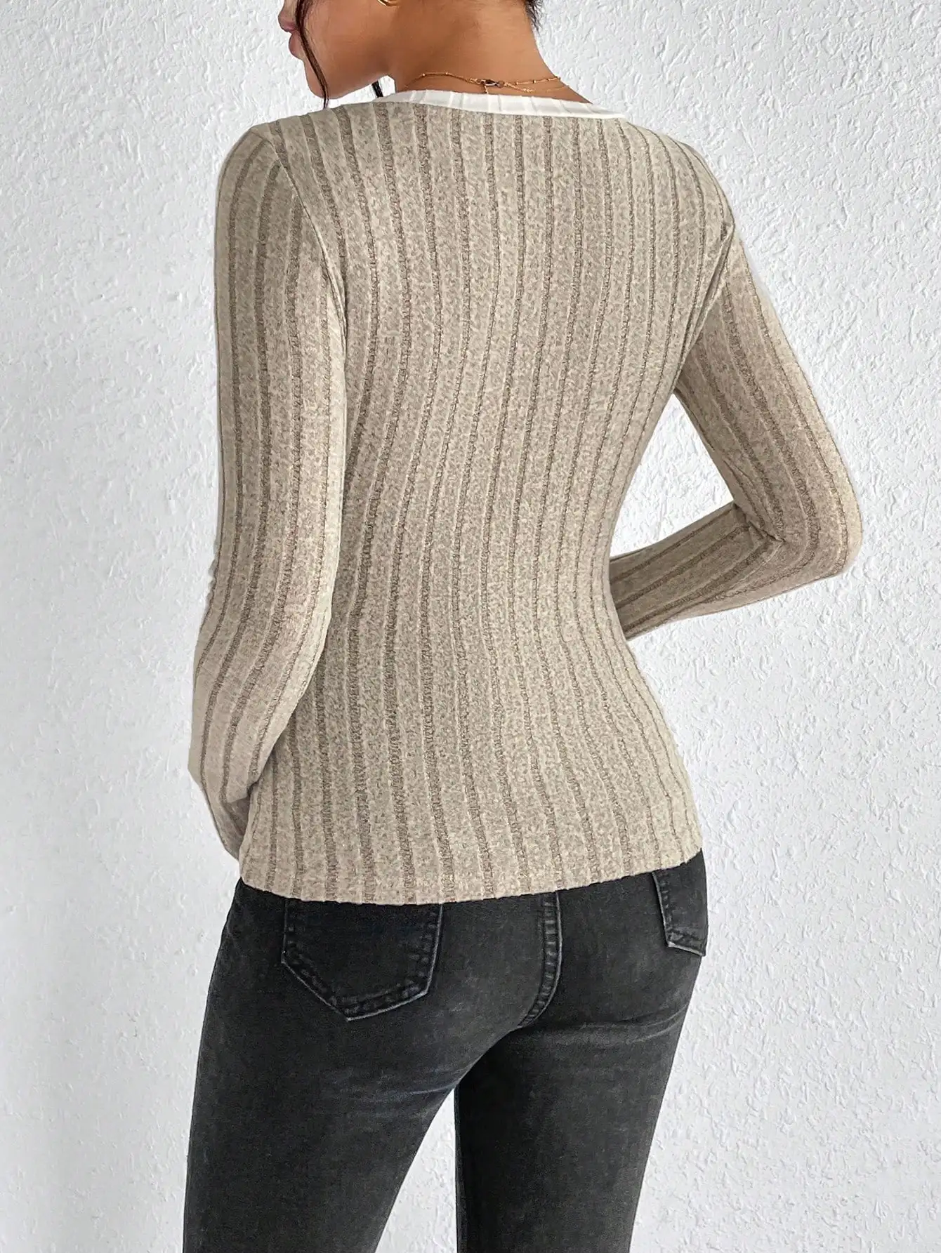 Damen Slim Sexy Knit Langarm Top Damen V-Ausschnitt Hals Edge Clash Top Neue Herbst und Winter Damen Casual Pullover