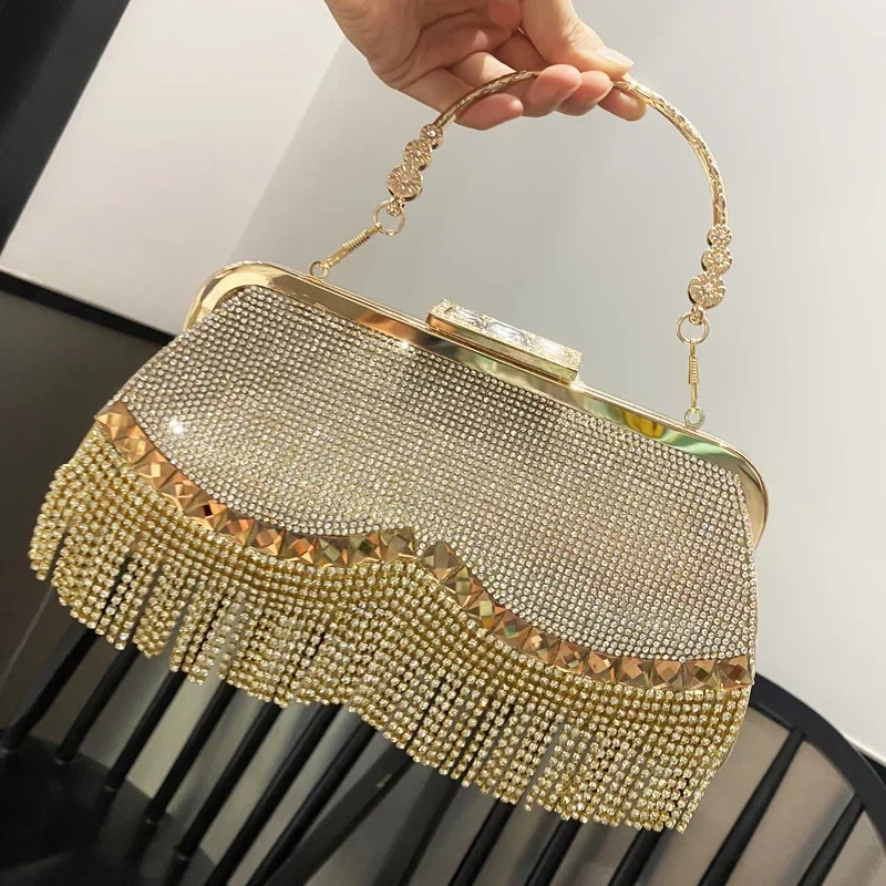 Purse Shining Crystal Rhinestones Evening clutch Bag Purses and handbag luxury Designer silver tassel Shoulder Bag banquet bag