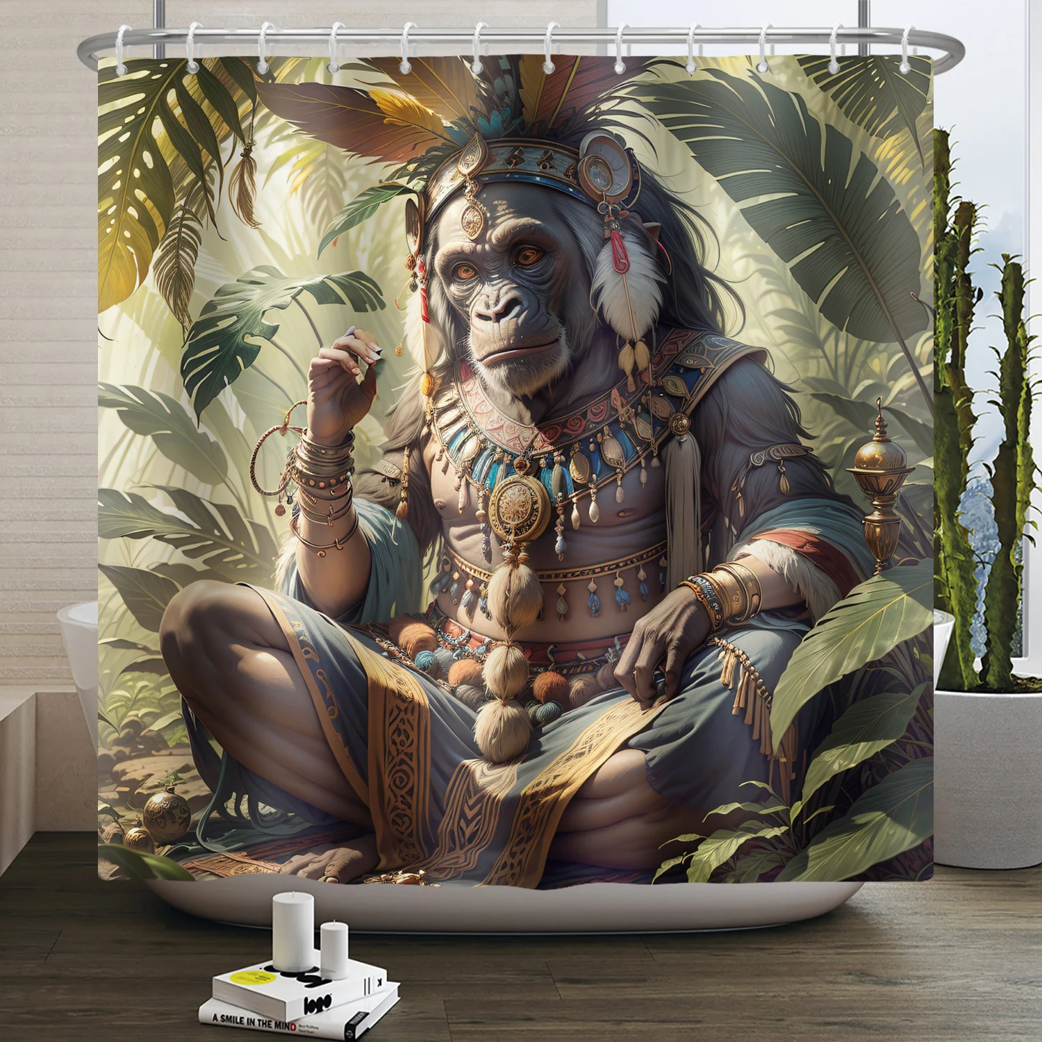 Monkey Shower Curtain Funny African Gorilla Tropical Jungle Forest Wild Animals Indian Boho Waterproof Bathroom Shower Curtain