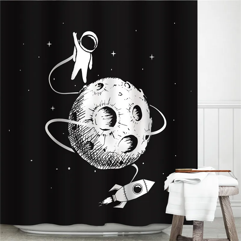 Nordic Home Decorative Curtains for Bathroom Waterproof Polyester 3D Shower Curtains Black and White Bath Curtains Cortina Ducha