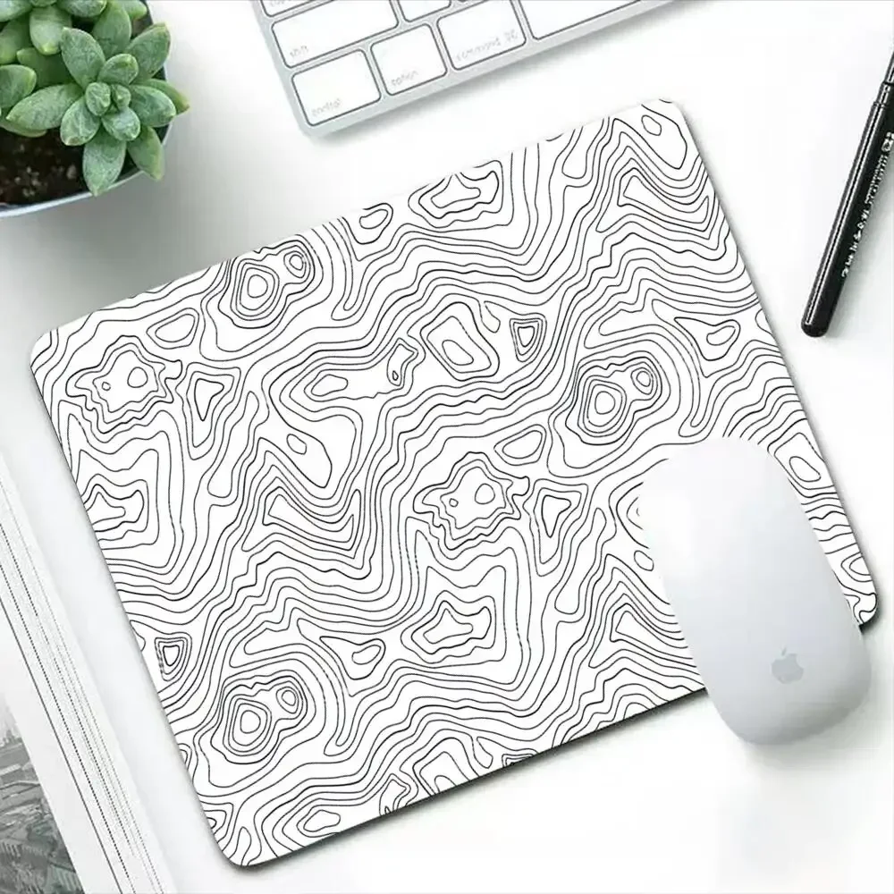 Hot Sell black and white topographic map seamless Abstract Non-slip Cushion Gaming Accessories Small Computer Table Carpet Mat