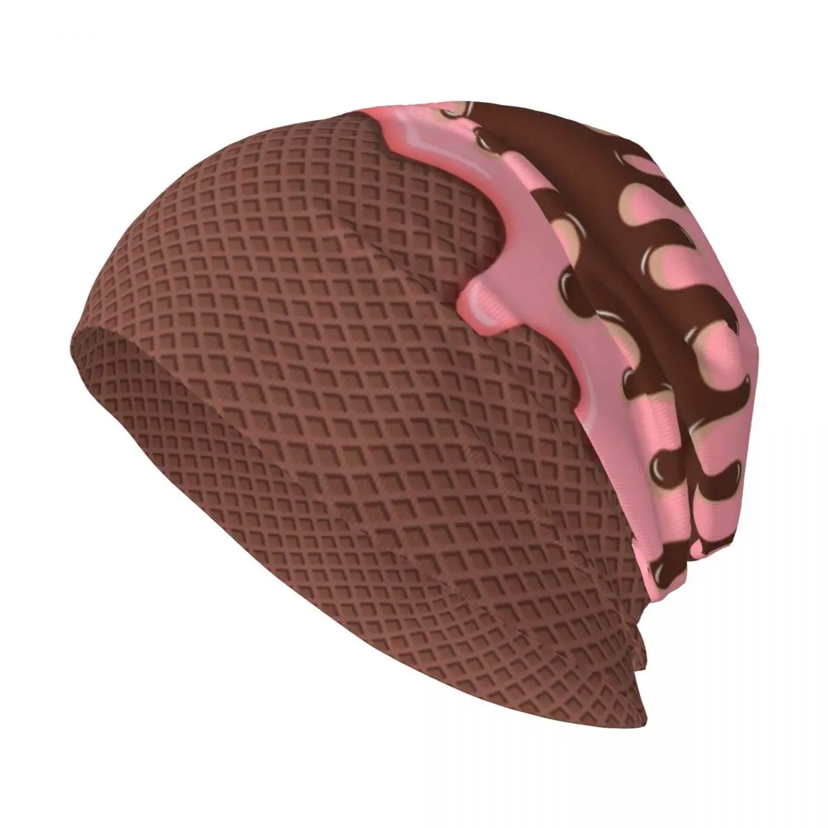 Nutty Chocolate Ice Cream Waffle Knitted Hat For Men And Women, Gift Unisex winter Warm Brimless printing Urinal Hat