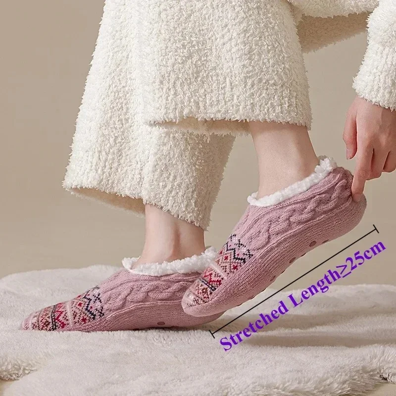 Floor Socks with Winter Velvet and Thickened Warm Shoes and Socks Home Anti Slip Warm Foot Socks Lamb Wool Shoes and Socks