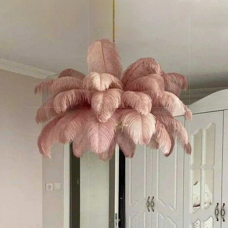 Nordic Ostrich Girl Feather Art Hanging Lamp Indoor Lighting Living Room Bedroom Ceiling Chandelier