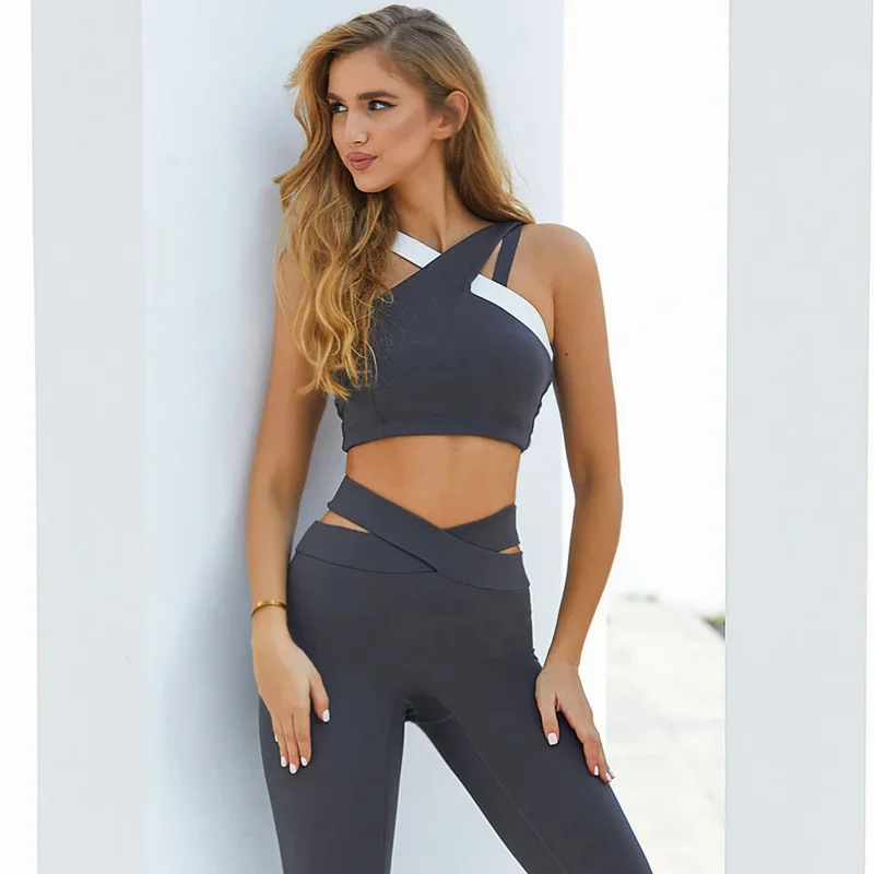 Female Fitness Tracksuits 2 Pieces Sets Shockproof Bras Push Up Leggings Gym Clothing Workout Suits Women Tights Sportswear S-XL