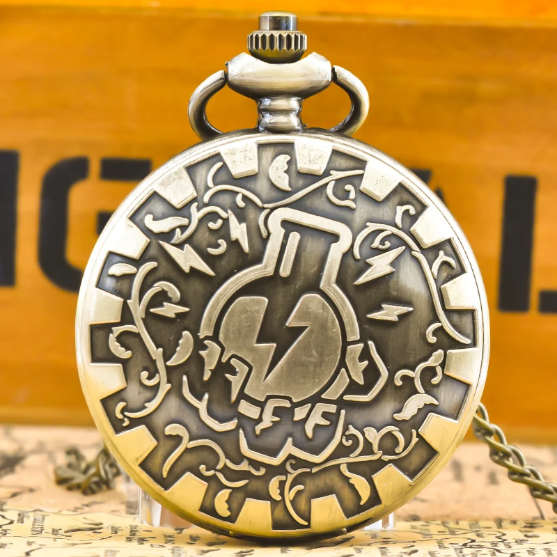 Vintage Bronze Steampunk Carved Quartz Pocket Watch Necklace Pendant Clock Chain Men Women Chain Memorial Collection Gift