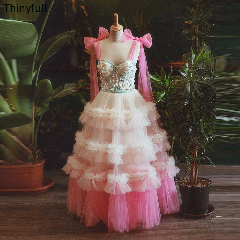 

Thinyfull A-line Sweetheart Prom Gown Spaghetti Straps Evening Party Dress Tulle Tea-Length Formal Occasion Homecoming Gown