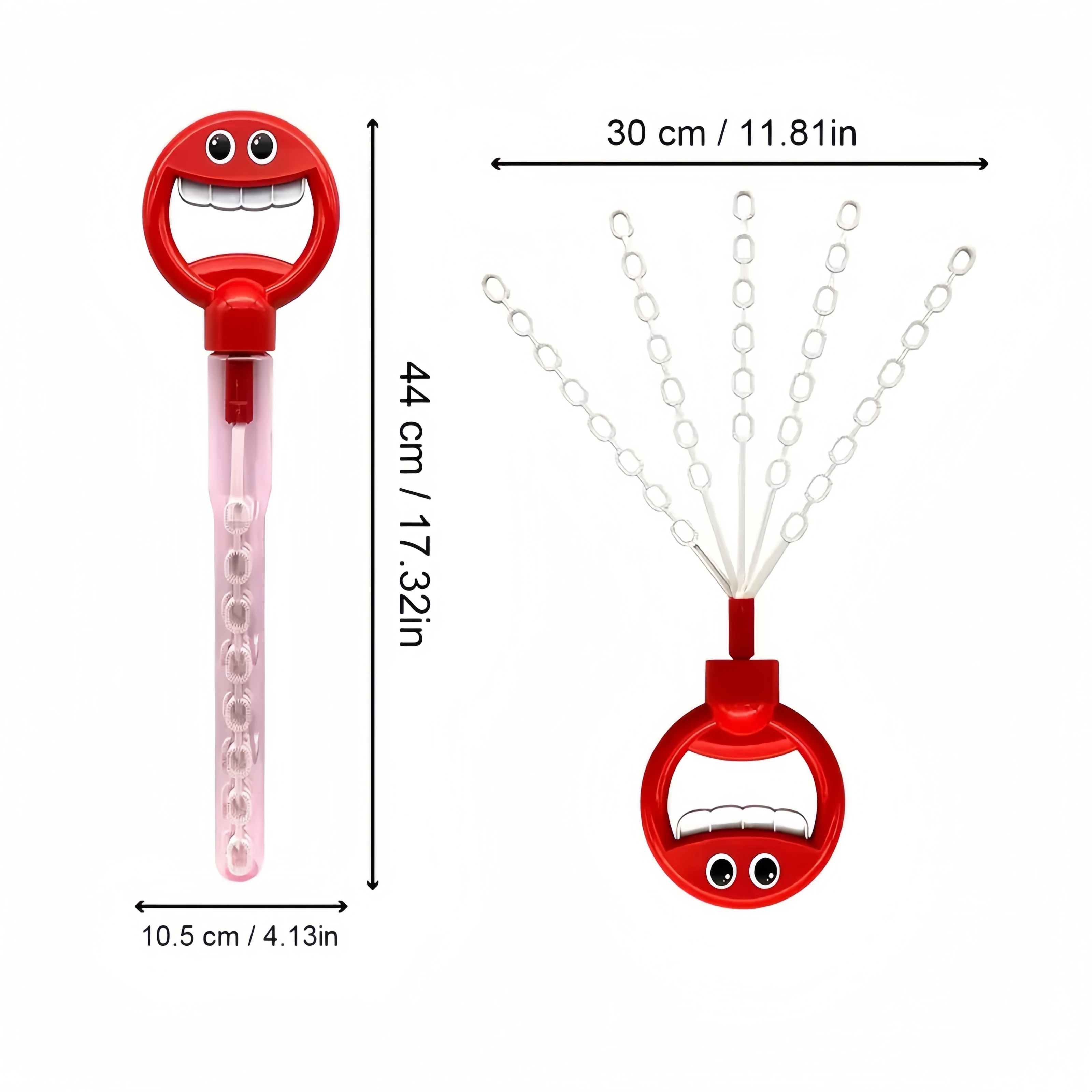 عصا فقاعات الوجه المبتسمة ذات 36 فتحة - ماكينة فقاعات ذات 5 مخالب، خارجية/داخلية، تصميم مثير للاهتمام، هيكل متين