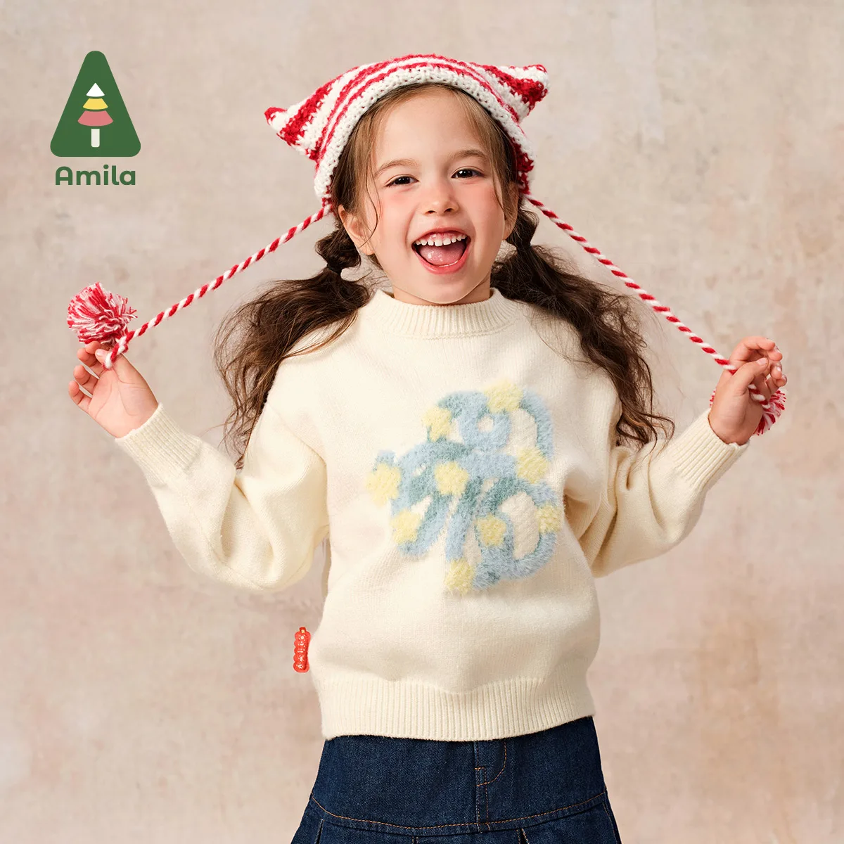 Amila Baby Sweater 2024 New Winter New Design For Girls Soft And Warm Round Neck Delicate Light And Fluffy Children\'s Pullover