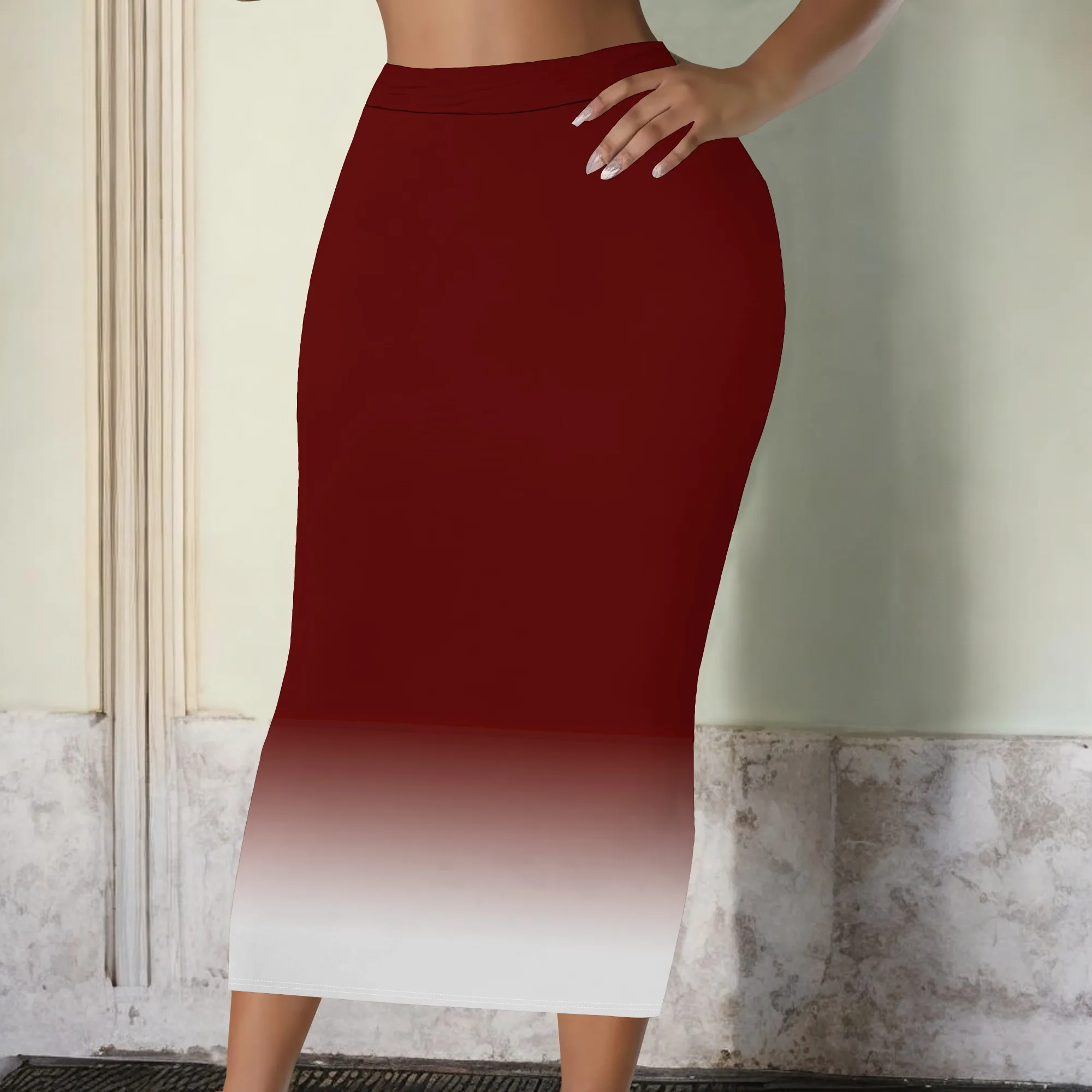 Gradient Pencil Skirt, Ombre Midi Skirt, High Waist Bodycon Skirt, Stretchy Office Skirt, Elegant Party Wear, S-2XL