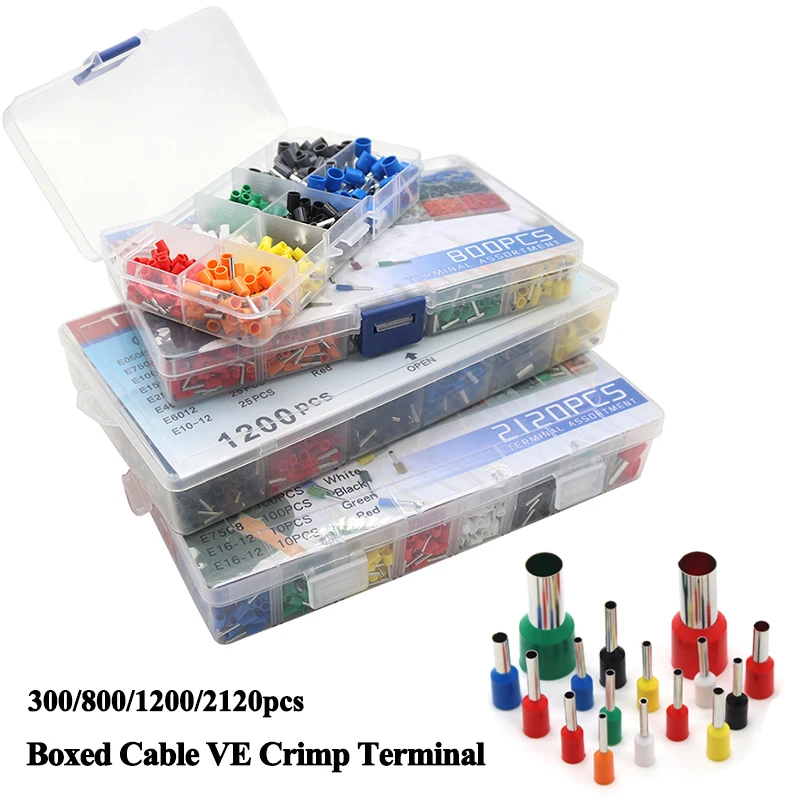 

Boxed Cable VE Crimp Terminal Wire Connector Electrical Tube Terminals Multiple Box Pre-Insulated Crimping Sleeve Terminal Suit