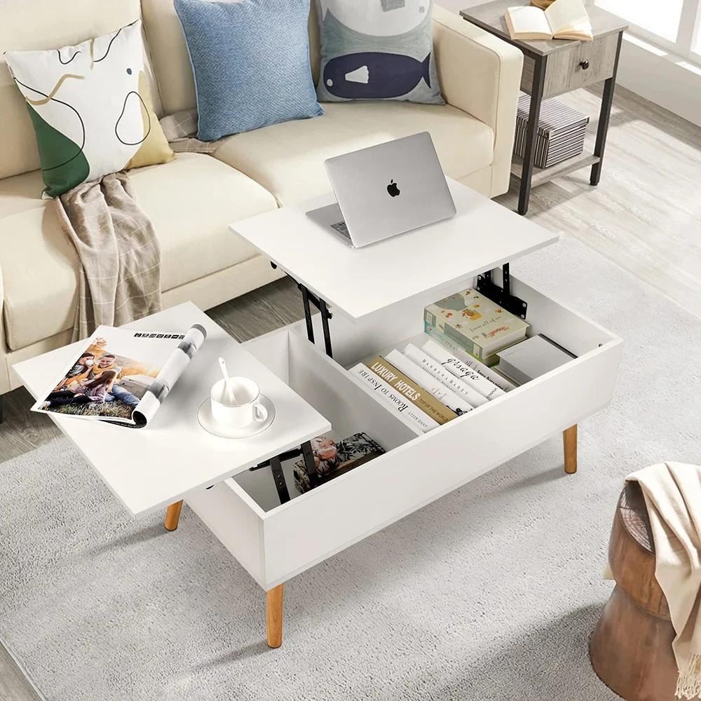 Modern Living Room square Wooden Center Table Height Adjustable Rising Lift Top Coffee Table With Hidden Storage Compartments