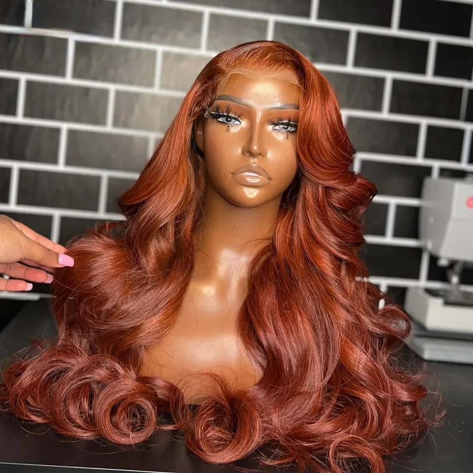 생강색 롱 바디 웨이브 레이스 프론탈 가발 합성 13X4 HD 글루리스 고품질 프리 플러킹 코스프레 크리스마스 여성용