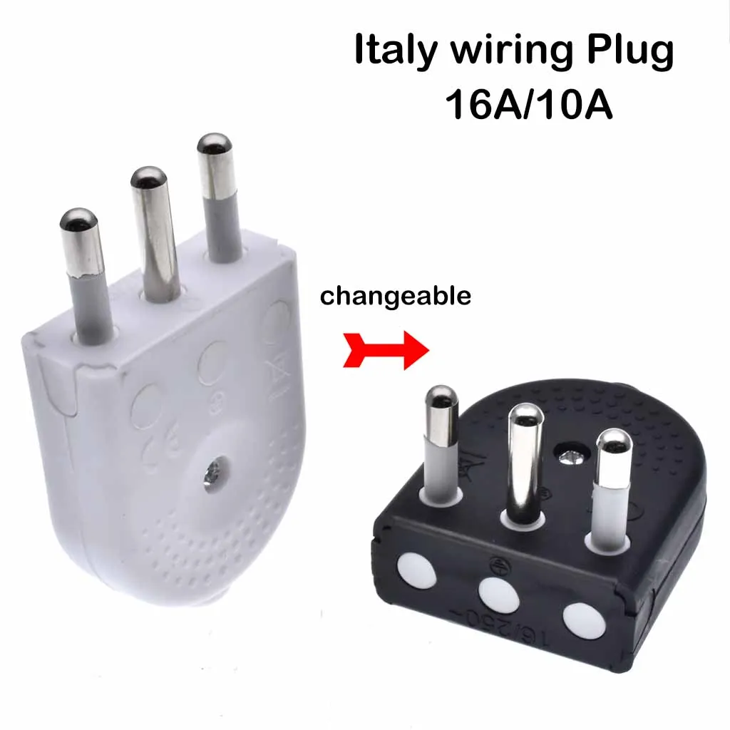 Italian Rewireable Plug 10A 16A Straight Elbow 90 Degree For Italy Power Supply Round 3 PINS Type-L Wiring Plug White Black