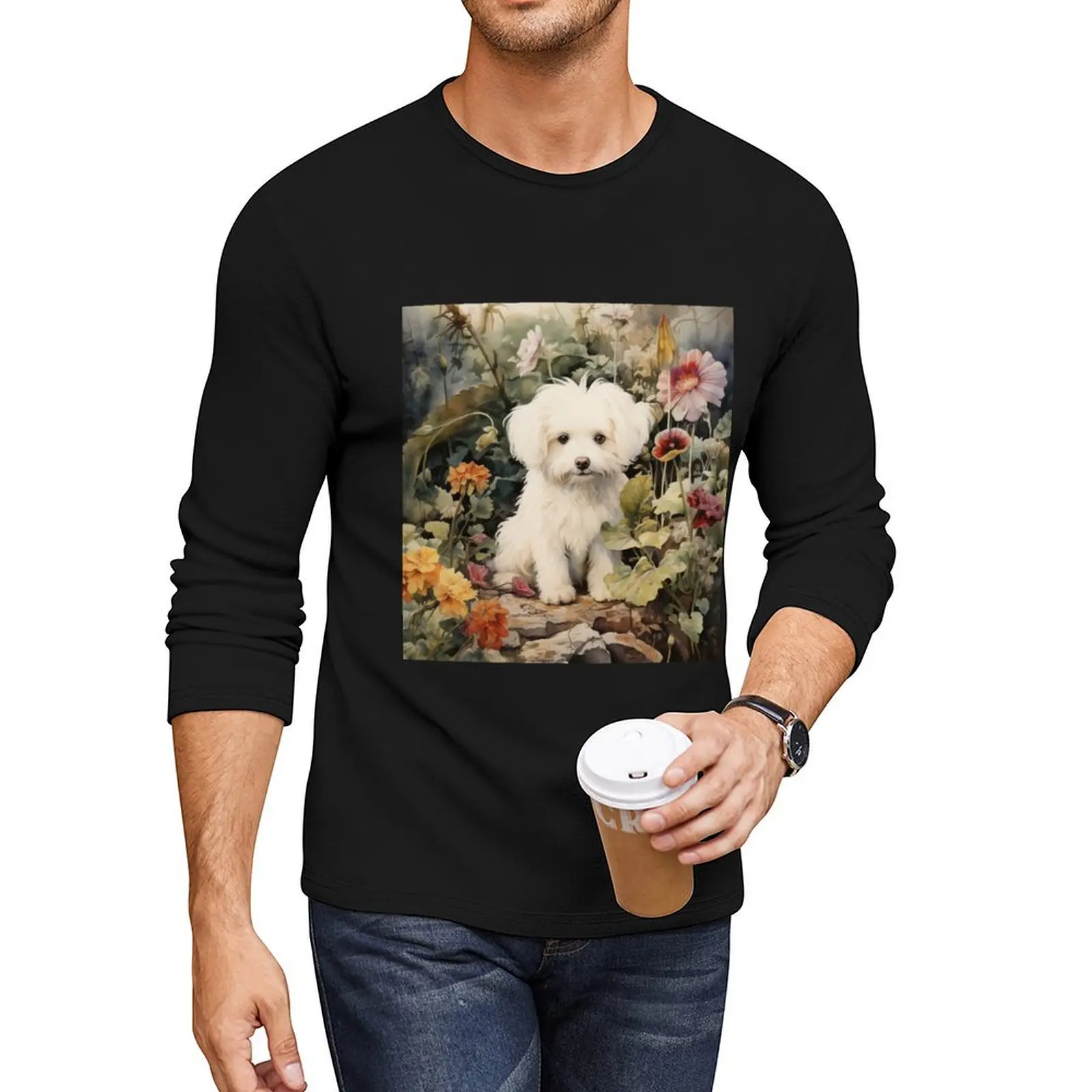 

Watercolor Portrait of a Bolognese Long T-Shirt shirts graphic tees sweat shirt graphic t shirt sweat shirts, men