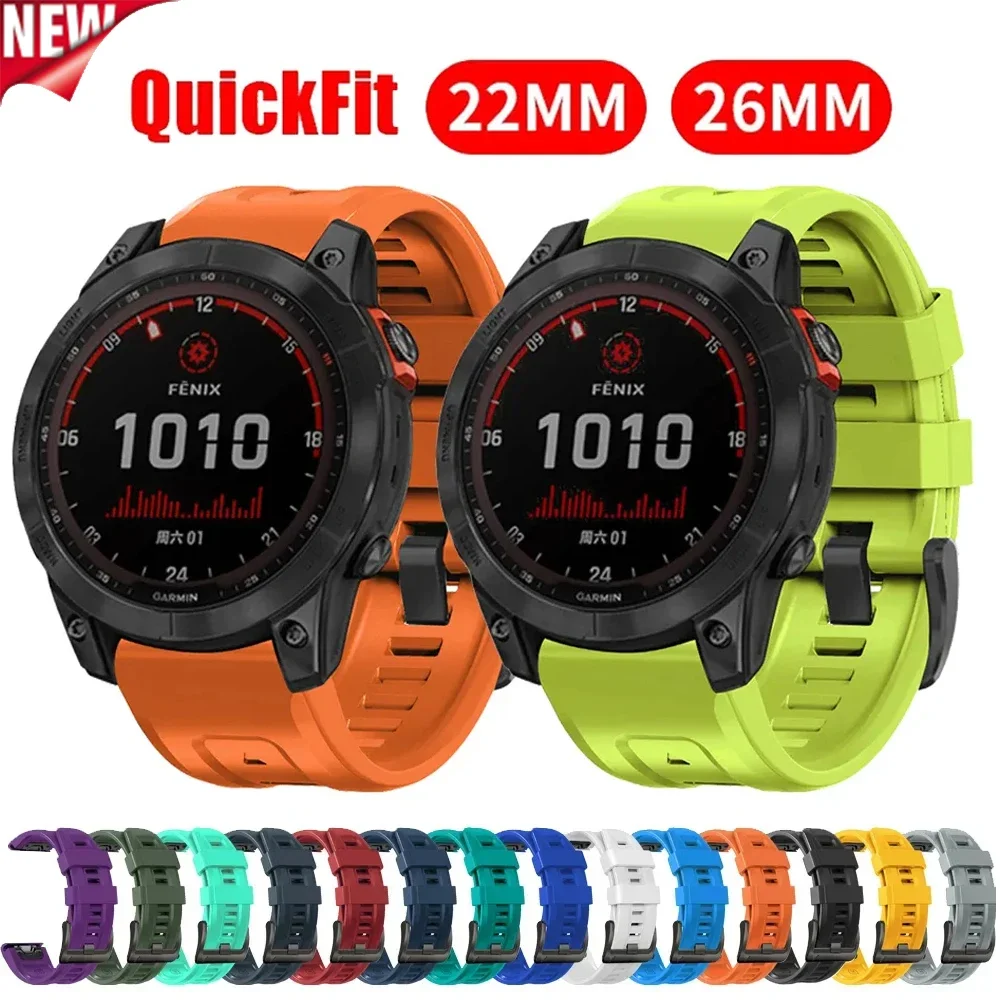 QuickFit 22mm 26mm Silicone Strap for Garmin Fenix 7 7X Pro 5XPlus 6XPro 5Plus Epix Gen 2 Band for Enduro 2 Bracelet Watchband