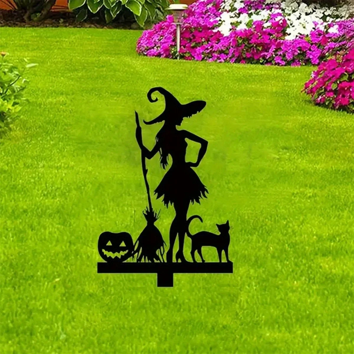 1pc Black Cat - Spooky Outdoor Yard Decoration, Heavy-Duty Lawn Decor Halloween Witch  Metal Garden Stake with Pumpkin