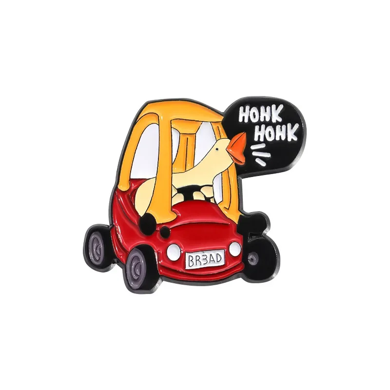 بروش كارتون إبداعي لحقيبة الظهر ، بطة لطيفة تقود سيارة ، أوزة هونك ، دبابيس مينا للحقيبة ، إكسسوارات هدايا