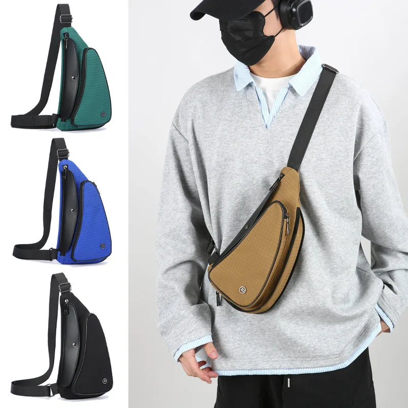 Wear-resistant Oxford fabric leather patchwork men's front bag - Water-resistant travel single-shoulder backpack crossbody bag