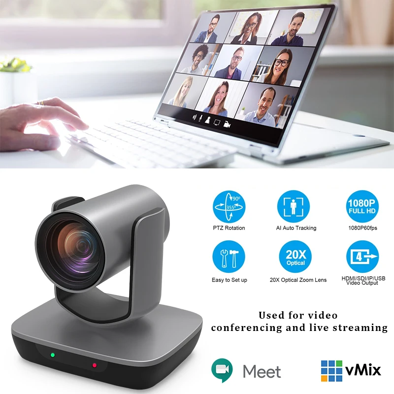 Prisual 20x Optische Zoom Ai Tracking Ptz Camera Volledige Video-Uitgang Hdmi/Sdi/Usb3.0/Ip Poe Voor Videoconferentie Kerk Streaming P