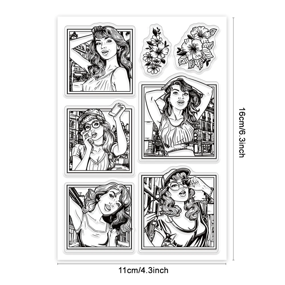 1 ورقة سيدة واضح Stamps الصورة الرمزية الإطار سيليكون واضح ختم الأختام الزهور شفافة Stamps لصنع بطاقة سكرابوكينغ