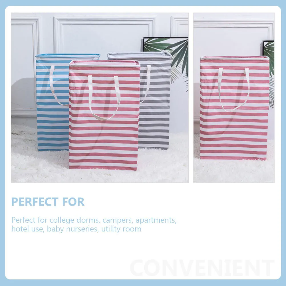 سلة غسيل مخططة، سلة تخزين شديدة التحمل مع مقابض، سعة كبيرة للملابس القذرة، غرفة نوم حضانة الأطفال #1