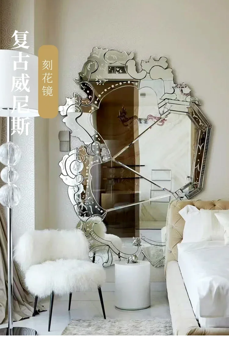 

AALight Роскошный вход для гостевого ресторана, настенное декоративное зеркало в стиле ретро, резное зеркало, зеркало в полный рост5556