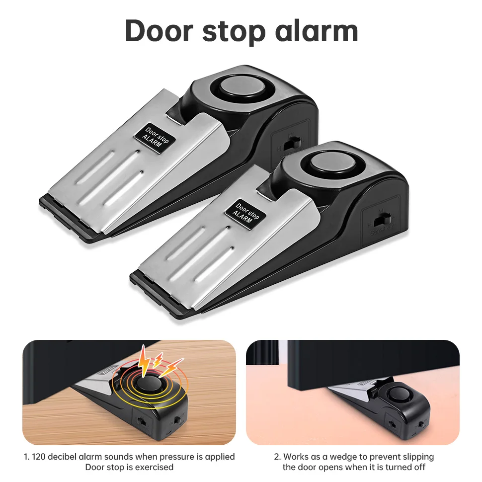 FUERS Wireless Door Stop Alarm With Portable Door Lock 120 dB Siren Travel Door Stopper Door Wedge Alarm for Hotel Home Security